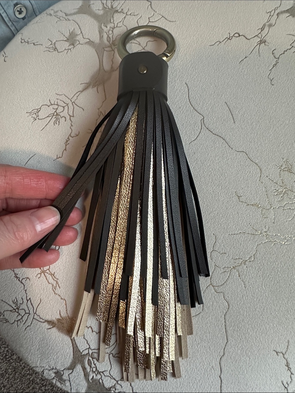 Jumbo tassel black gold tan bag charm - Picture 3 of 5